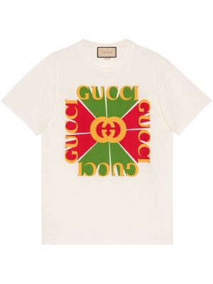 T-shirt en coton à imprimé Gucci blanc