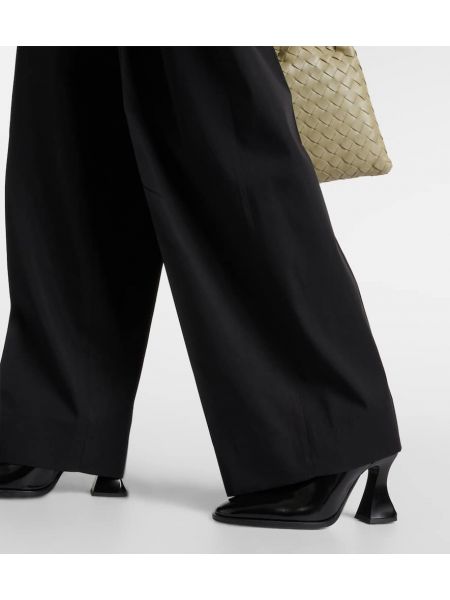 Pantaloni de mătase din bumbac cu croială lejeră Bottega Veneta negru