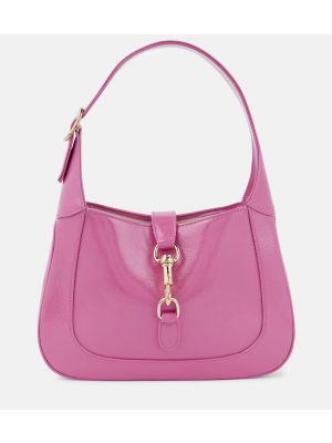 Δερμάτινη τσάντα ώμου από λουστρίνι Gucci ροζ