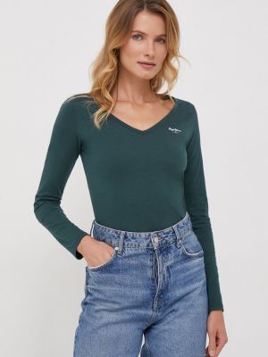 Памучна блуза с дълъг ръкав Pepe Jeans зелено