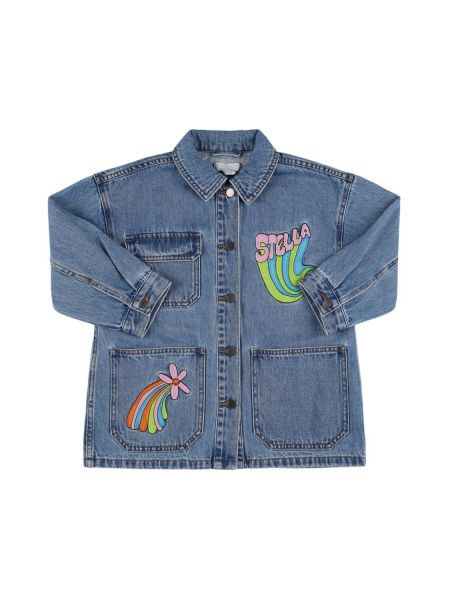 Overdimensjonert bomull skjortejakke for jenter Stella Mccartney Kids blå