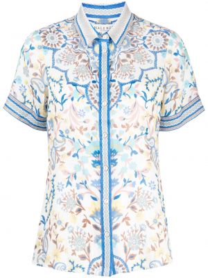 Lanena srajca s cvetličnim vzorcem s potiskom Hale Bob modra