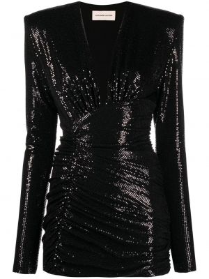 Mini obleka s cekini z v-izrezom Alexandre Vauthier črna