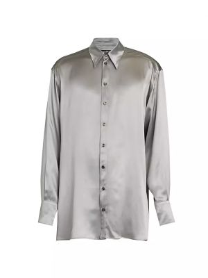 Шелковая рубашка на пуговицах Dolce&gabbana серебряная