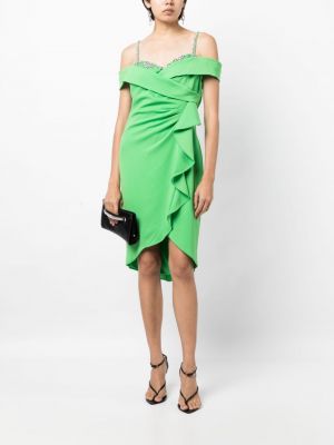 Koktejlové šaty s volány Marchesa Notte zelené