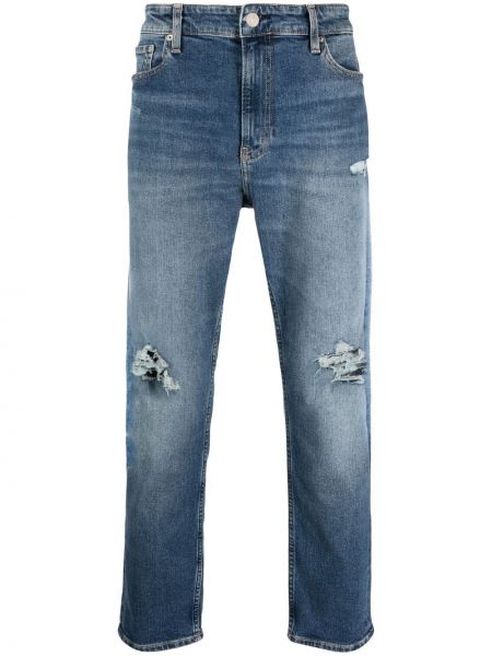 Blugi drepți zdrențuiți Calvin Klein Jeans albastru
