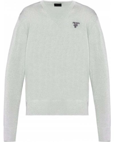 Жакардов пуловер с v-образно деколте Prada сиво