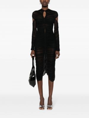 Drapované průsvitné koktejlové šaty se síťovinou Mugler černé