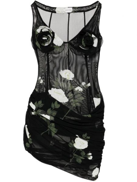 Drapované květinové koktejlové šaty s aplikacemi Magda Butrym černé