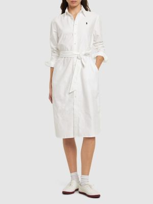Bombažna midi obleka Polo Ralph Lauren bela