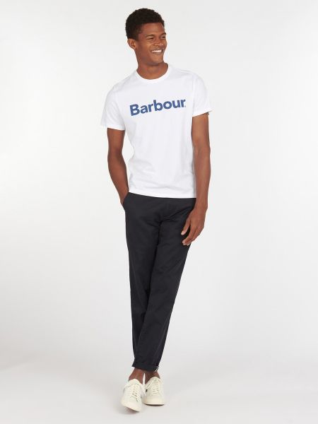 Camiseta de algodón manga corta de cuello redondo Barbour blanco