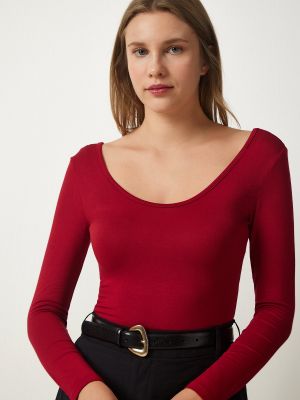 Relaxed плетена от вискоза блуза Happiness İstanbul винено червено