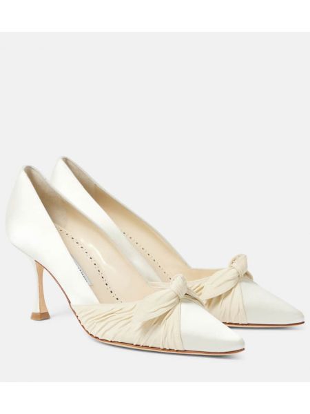 Sateng bue pumps Manolo Blahnik hvit