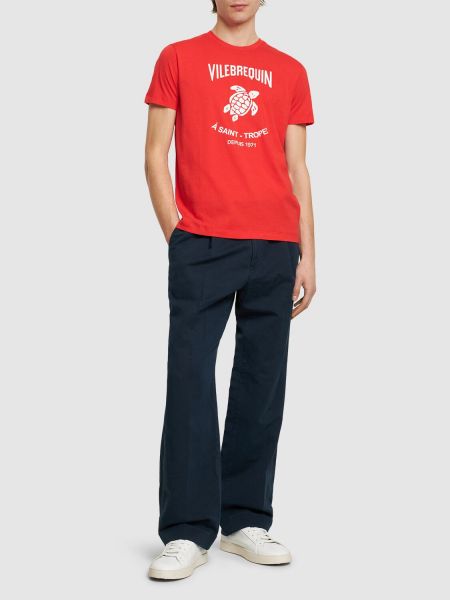Camiseta de algodón con estampado de tela jersey Vilebrequin rojo