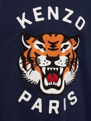 Chemise brodée en coton et imprimé rayures tigre Kenzo Paris bleu