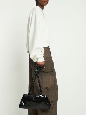 Памучни чанта за ръка slim от лакирана кожа Kassl Editions черно