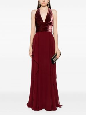 Šilkinis vakarinė suknelė velvetinis v formos iškirpte Elie Saab raudona