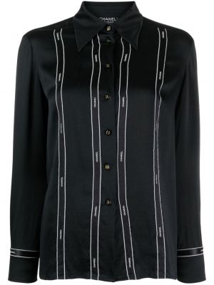 Копринена риза с копчета Chanel Pre-owned черно