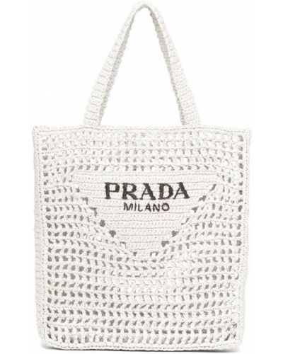 Шопинг чанта с принт Prada бяло
