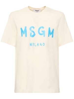 Памучна тениска с принт от джърси Msgm бяло