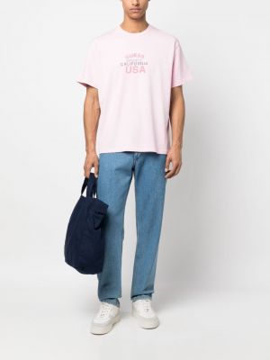 Kokvilnas t-krekls ar apdruku Guess Usa rozā