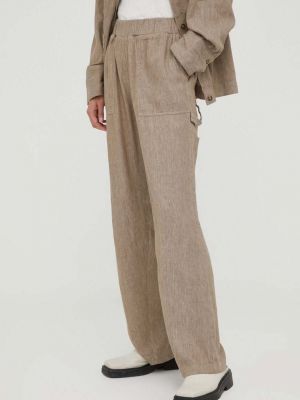 Lniane spodnie z wysoką talią Herskind brązowe