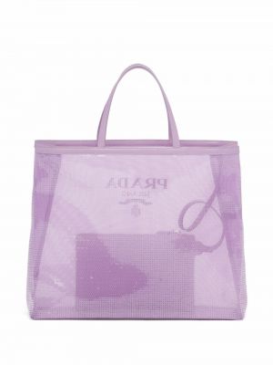 Shopper kabelka s potiskem se síťovinou Prada fialová