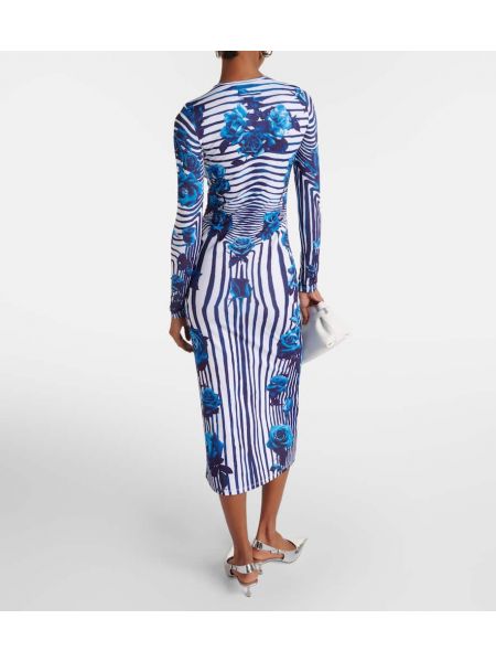 Jersey midi obleka s črtami s cvetličnim vzorcem Jean Paul Gaultier