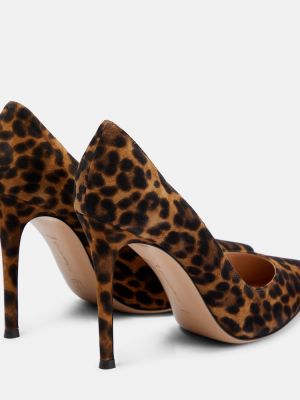 Велурени полуотворени обувки с принт с леопардов принт Gianvito Rossi кафяво