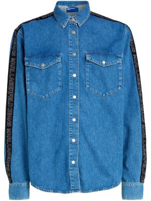 Bombažna denim srajca s črtami Karl Lagerfeld Jeans modra