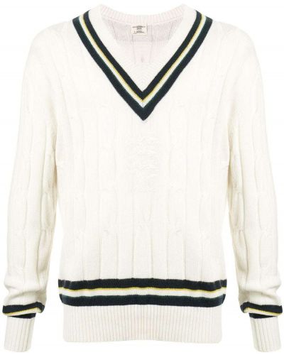 Jersey a rayas con escote v de tela jersey Kent & Curwen blanco