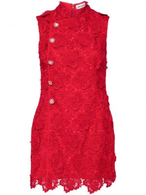 Коктейлна рокля на цветя с дантела с кристали Self-portrait червено
