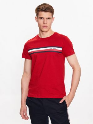 Pruhované slim fit tričko Tommy Hilfiger červené