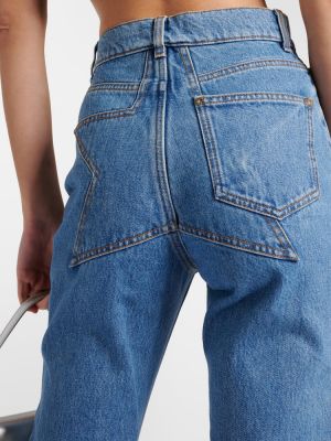 High waist straight jeans mit kristallen Area blau