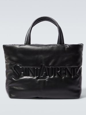 Kožna kožna shopper torbica Saint Laurent crna