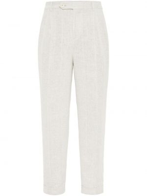 Plisirane hlače s gumbima Brunello Cucinelli bijela