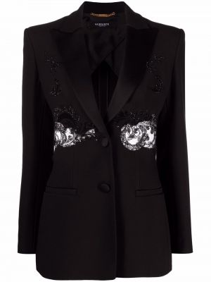 Krystaller blonder brodert lang blazer Versace svart