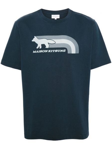 Kokvilnas t-krekls Maison Kitsuné zils