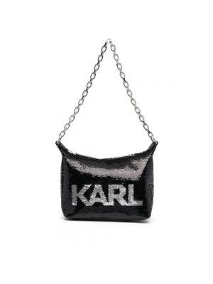 Torba na ramię z cekinami Karl Lagerfeld czarna