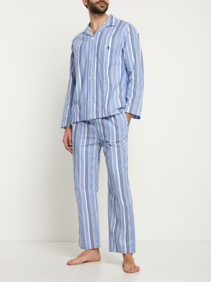 Pijamale cu nasturi din bumbac de puf Polo Ralph Lauren albastru