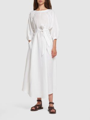 Λινή μίντι φόρεμα Loro Piana λευκό