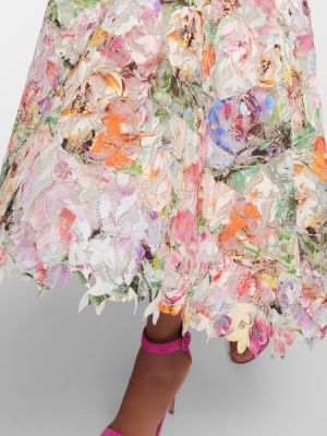 Čipkované kvetinové midi šaty Monique Lhuillier