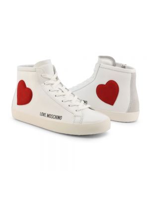 Haftowane sneakersy skórzane Love Moschino białe