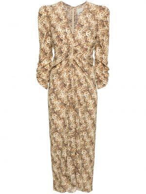 Jedwabna sukienka midi Isabel Marant beżowa