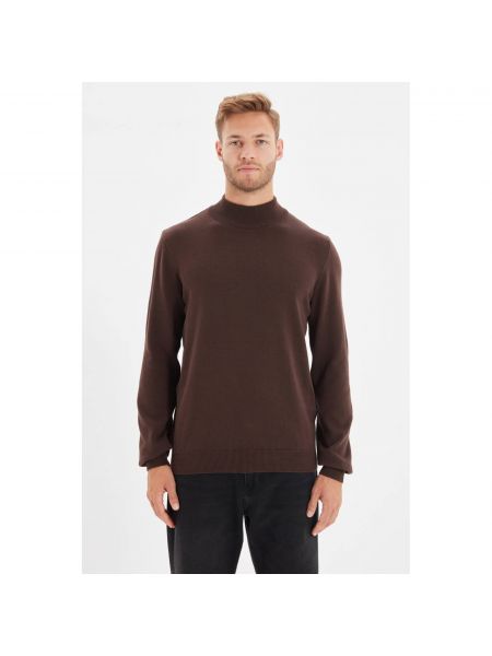 Sweter slim fit bawełniany Trendyol brązowy