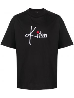 Bavlněné tričko s výšivkou Kiton černé