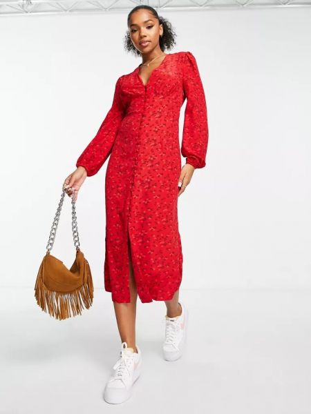 Платье миди в цветочек с принтом с v-образным вырезом Glamorous красное