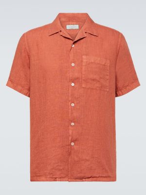 Λινό πουκάμισο Canali πορτοκαλί