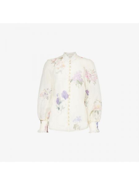Шелковая льняная рубашка в цветочек Zimmermann белая
