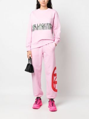 Kokvilnas treniņtērpa bikses ar apdruku Karl Lagerfeld rozā
